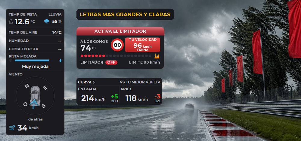 Letras mas grandes y claras en Clima, Pit Stop y Coach