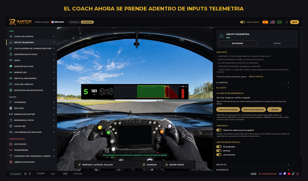 Inputs Telemetria con la seccion EL COACH