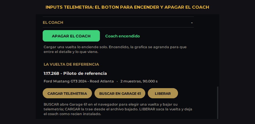 El boton del Coach en Inputs Telemetria