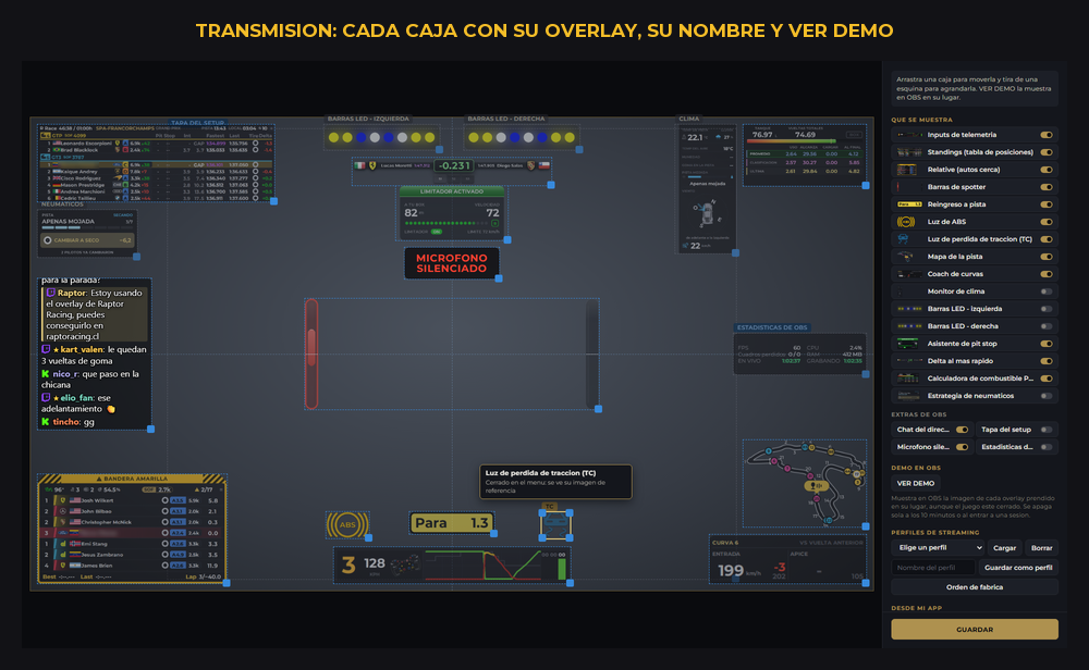 El editor de la Transmision con la burbuja del nombre